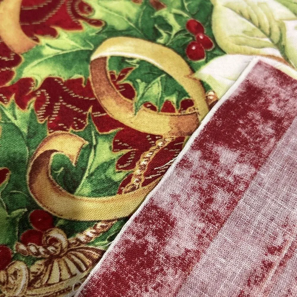 Christmas Fabric Poinsettias Bells Ribbons Holly Cotton Quilting 1 Yd X 42